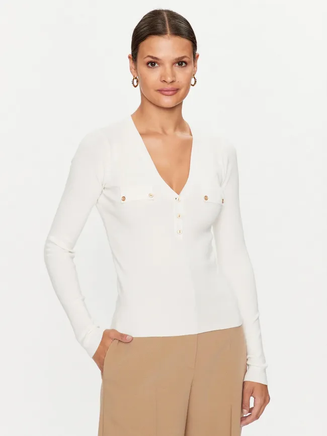 Gilet manches longues flavie henley beige femme - Guess | wimod