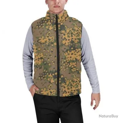 Gilet matelassé type doudoune sans manches avec col montant camouflage ww2 feuilles de chêne automne