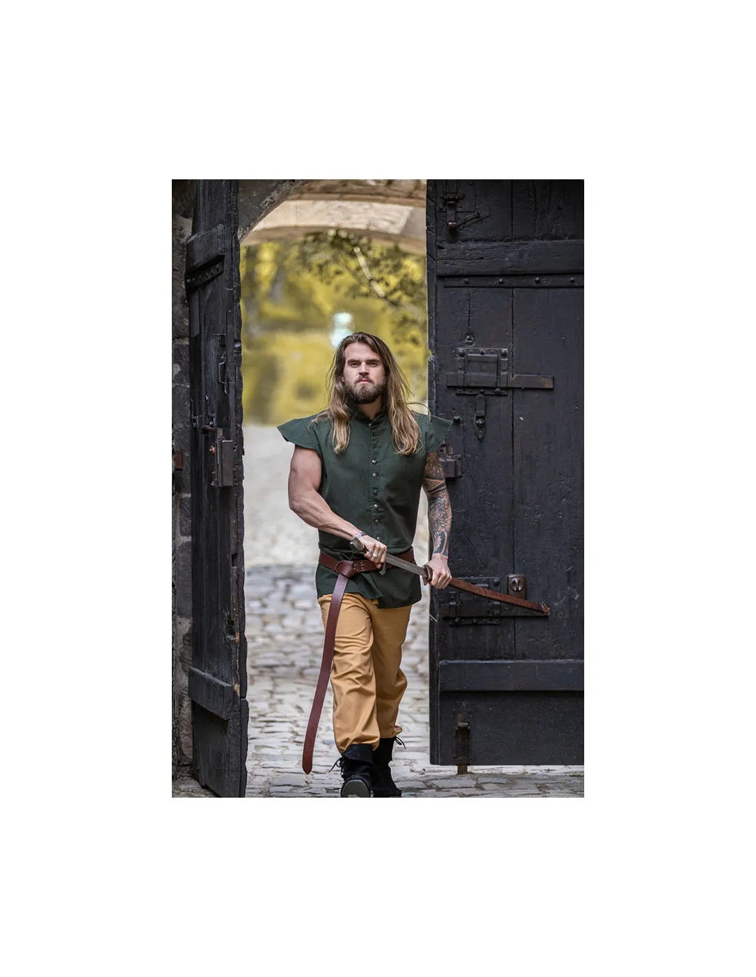 Gilet Renaissance classique modèle Charles, coloris vert ⚔️ Boutique Épées