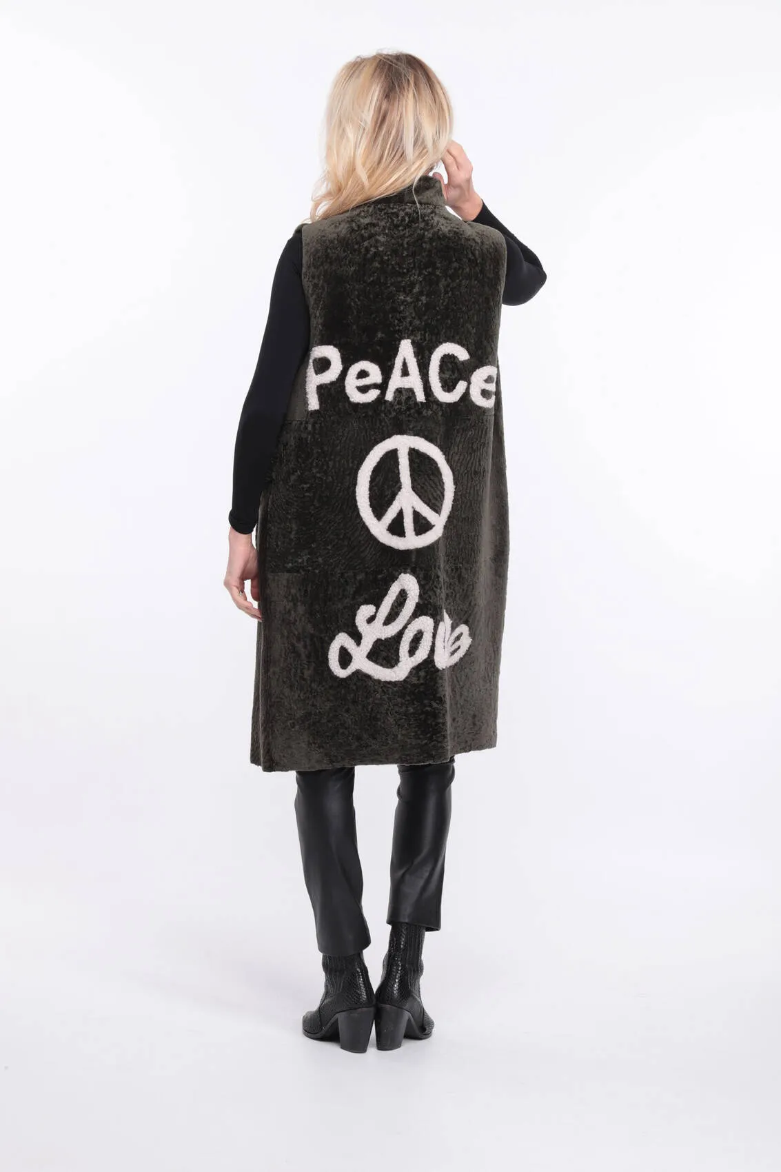 Gilet sans manches mouton peace and love