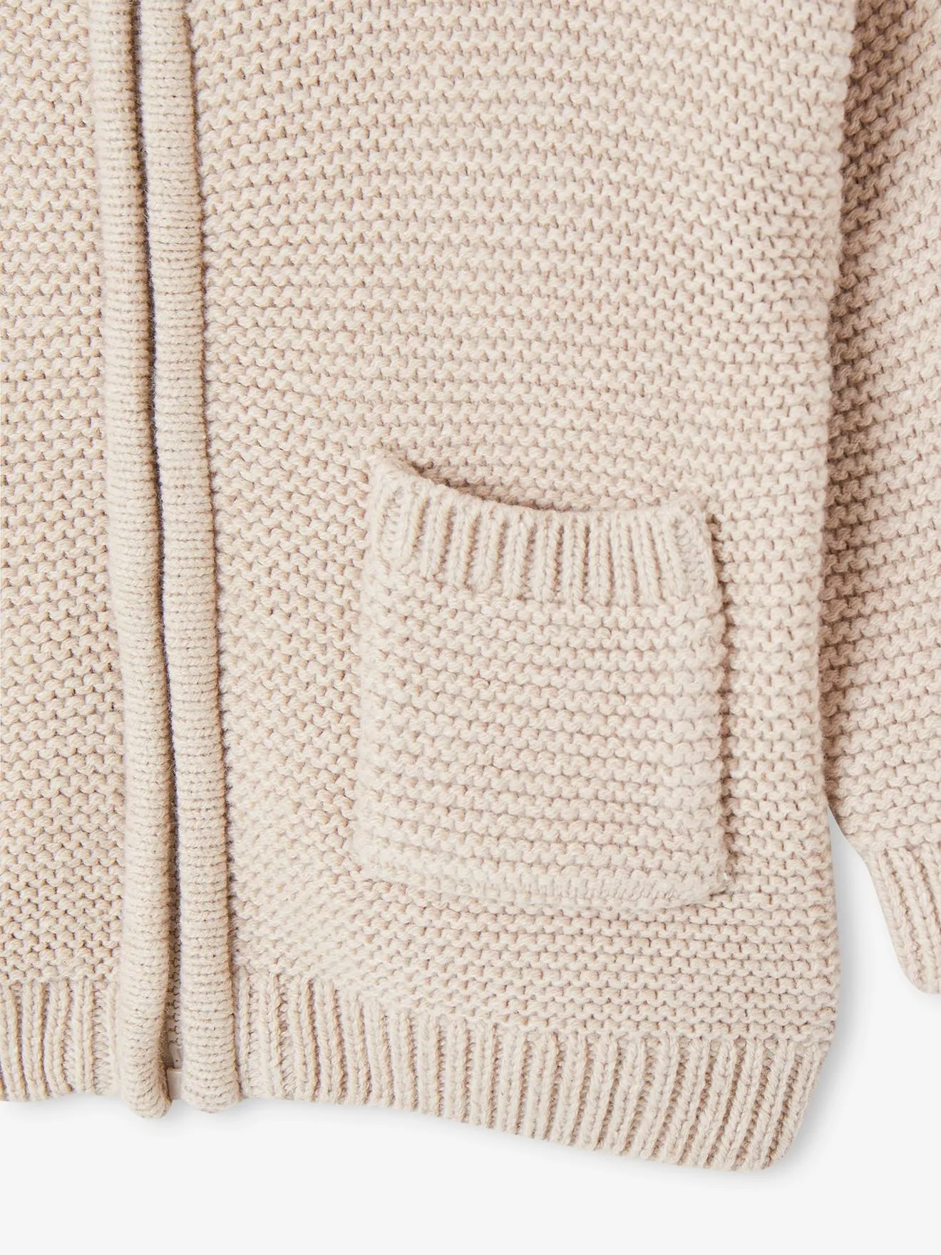 Gilet à capuche zippé en tricot bébé beige chiné - Vertbaudet