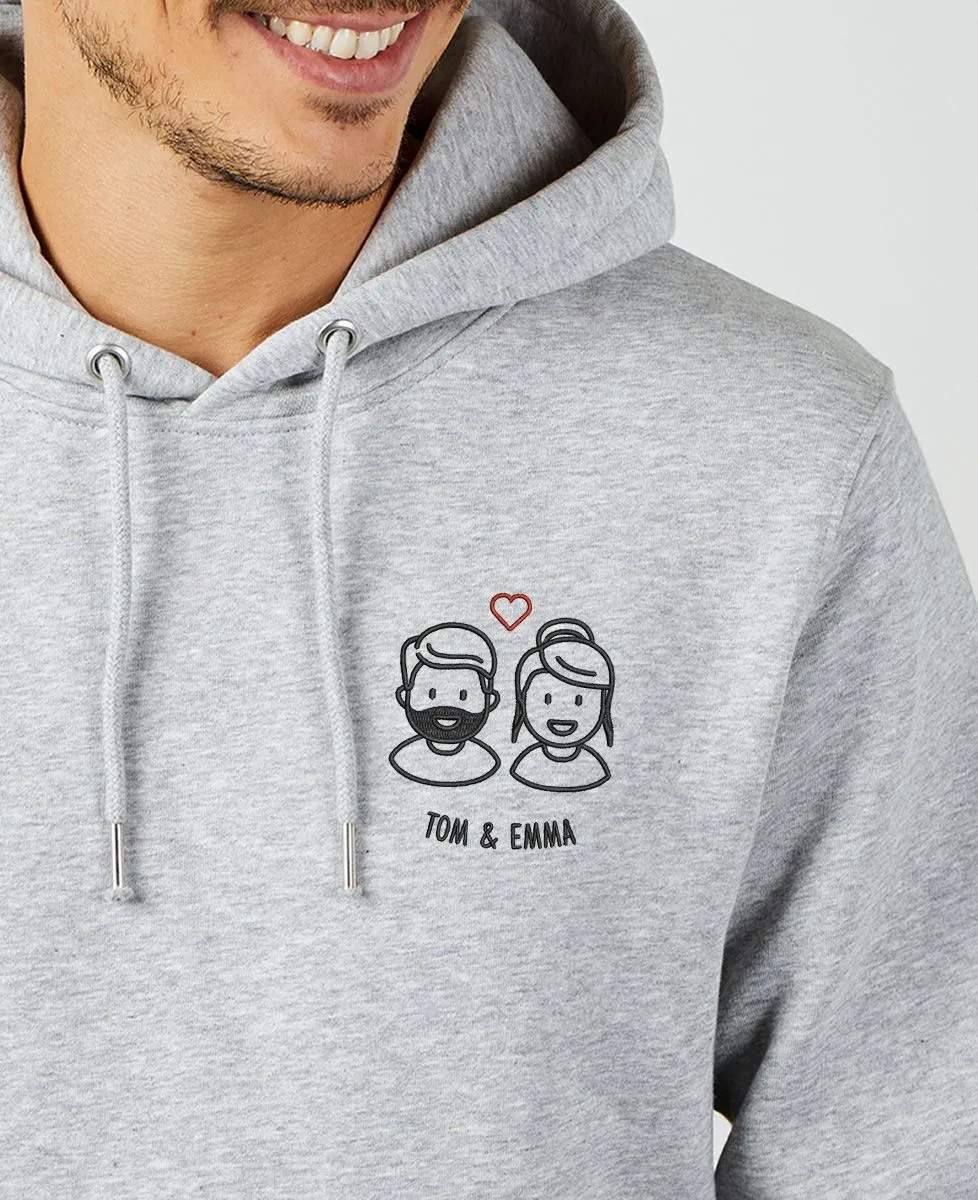 Hoodie homme Couple figurine brodé personnalisé