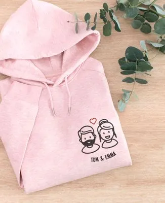 Hoodie homme Couple figurine brodé personnalisé