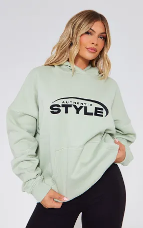 Hoodie oversize vert sauge à slogan Authentic Style imprimé