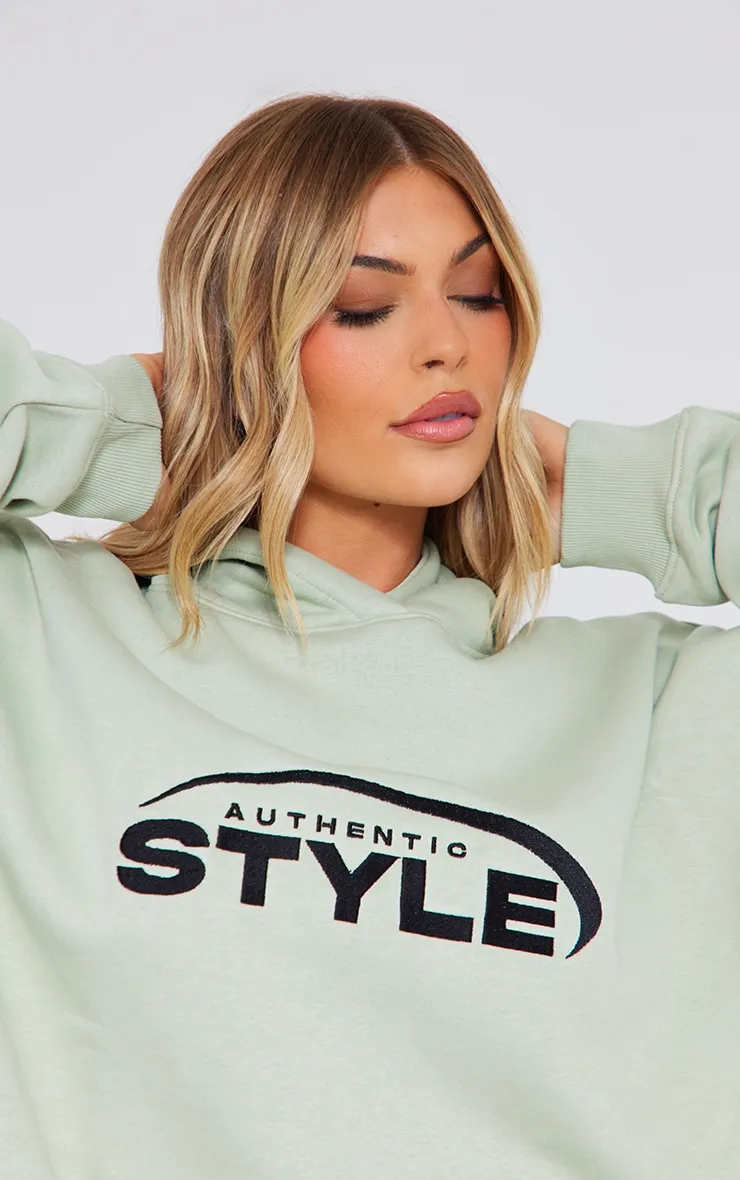 Hoodie oversize vert sauge à slogan Authentic Style imprimé