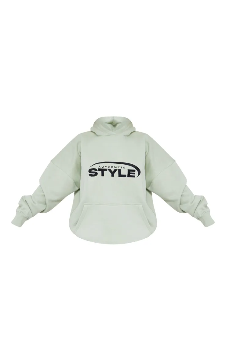 Hoodie oversize vert sauge à slogan Authentic Style imprimé