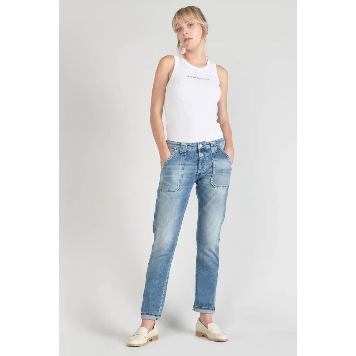 Jeans boyfit 200/43, 7/8ème bleu en coton Kara | 3 Suisses