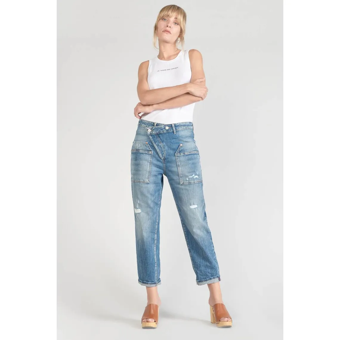 Jeans boyfit COSYPOCK, 7/8ème bleu en coton | 3 Suisses