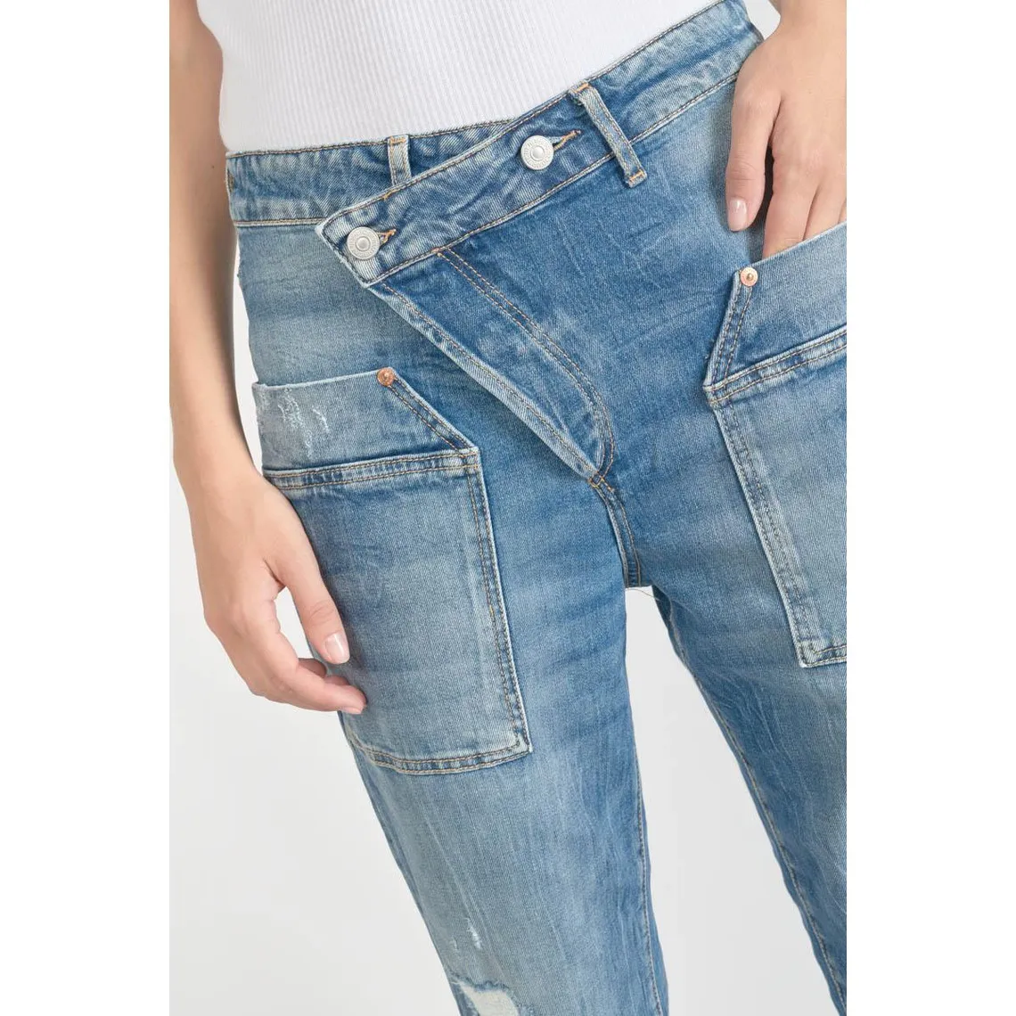 Jeans boyfit COSYPOCK, 7/8ème bleu en coton | 3 Suisses