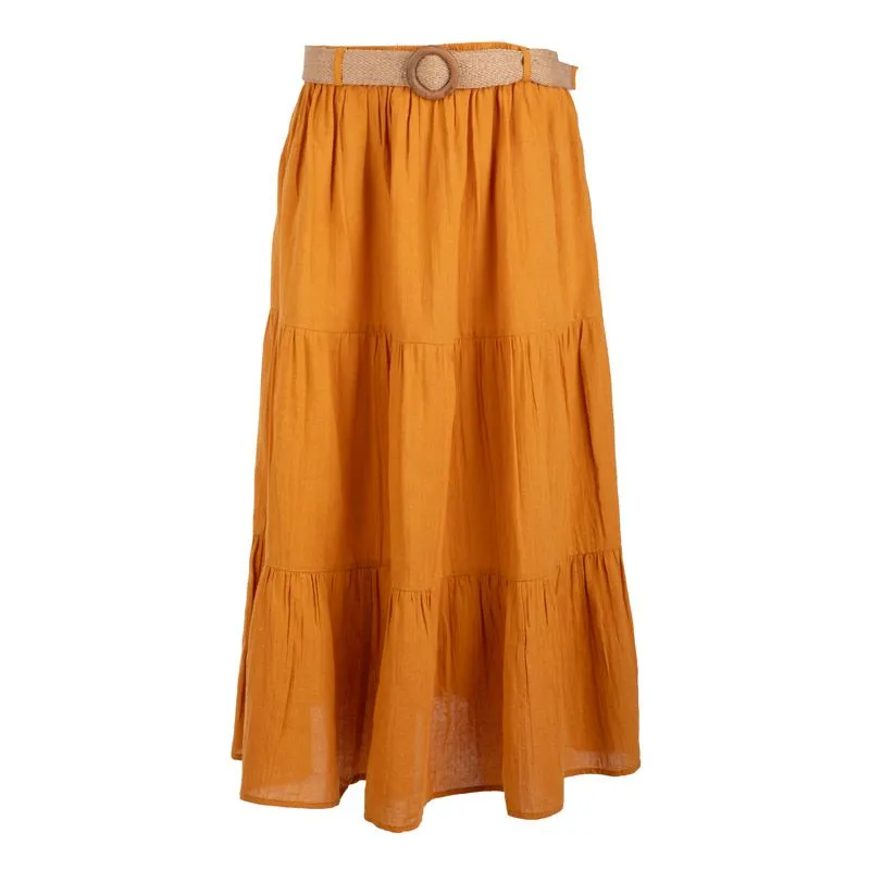 Jupe longue 100% coton avec ceinture philia orange Femme LA PETITE 