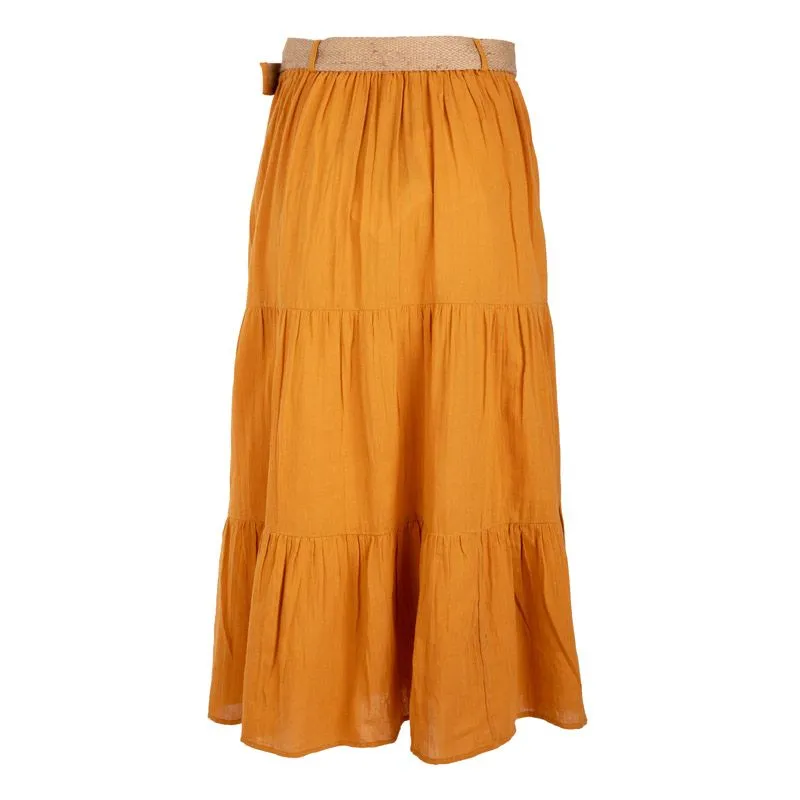 Jupe longue 100% coton avec ceinture philia orange Femme LA PETITE 