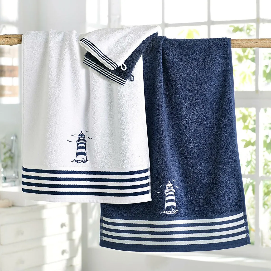 Lot de 2 gants de toilette PHARE en coton bleu marine  | 3 Suisses