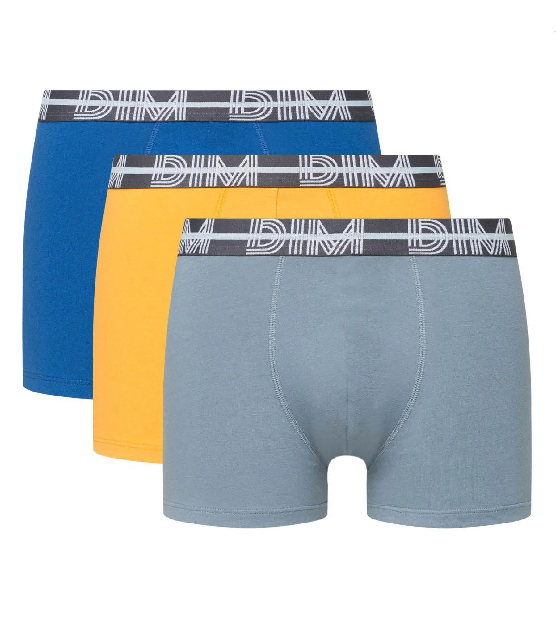 Lot de 3 boxers coton stretch ceinture graphique bleu Dim Powerful-