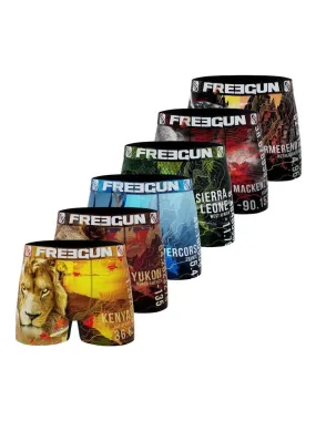 Lot de 6 Boxers homme en polyester recyclé Animal Savage Freegun - Rouge