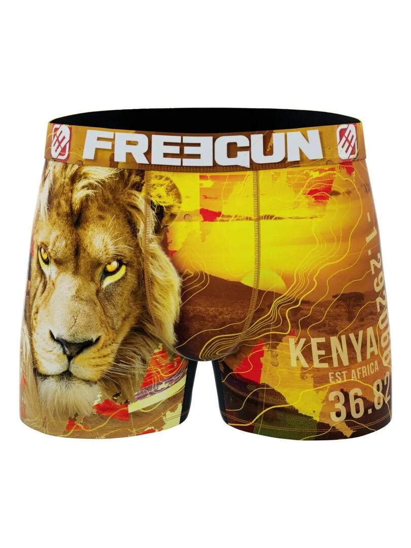 Lot de 6 Boxers homme en polyester recyclé Animal Savage Freegun - Rouge