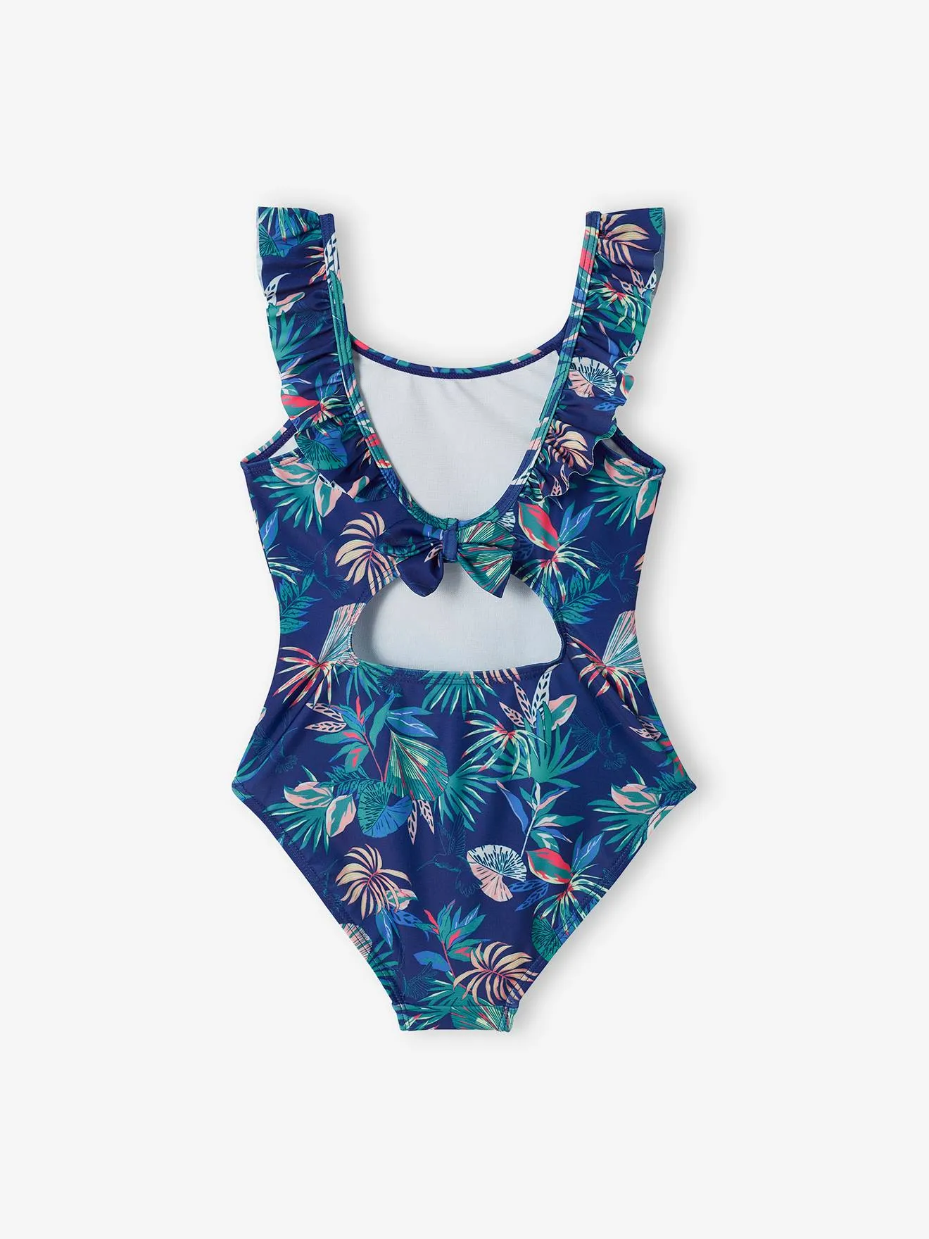 Maillot de bain 1 pièce imprimé tropical fille marine - Vertbaudet