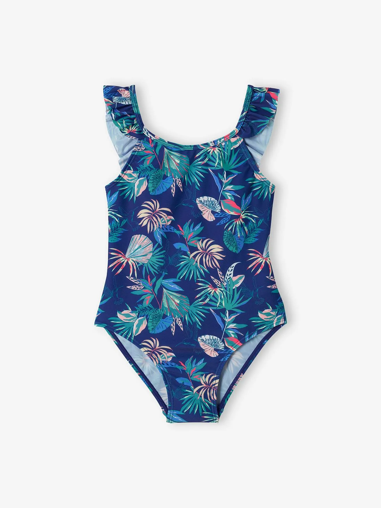 Maillot de bain 1 pièce imprimé tropical fille marine - Vertbaudet