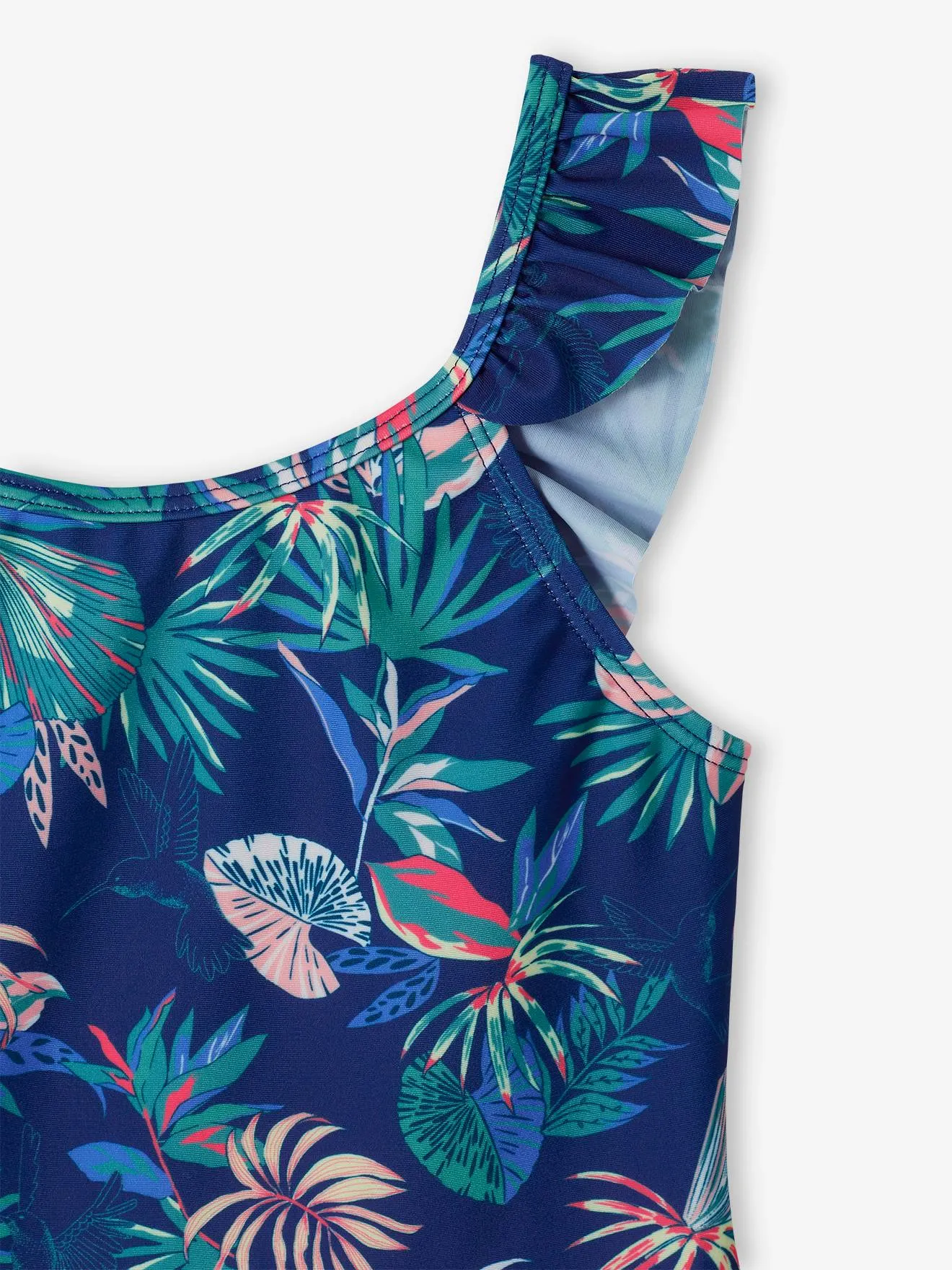 Maillot de bain 1 pièce imprimé tropical fille marine - Vertbaudet