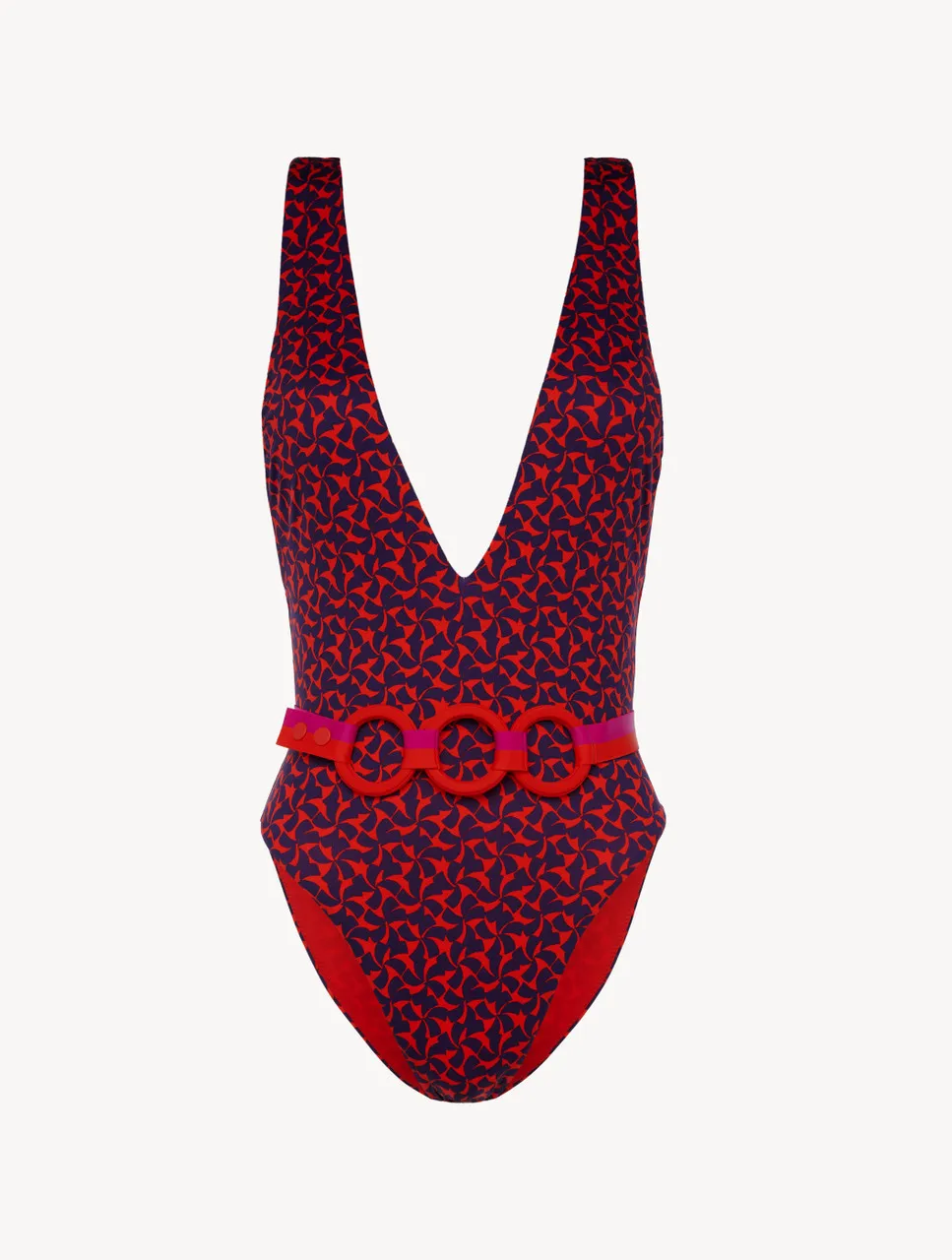 Maillot de bain une pièce avec ceinture rouge et bleu