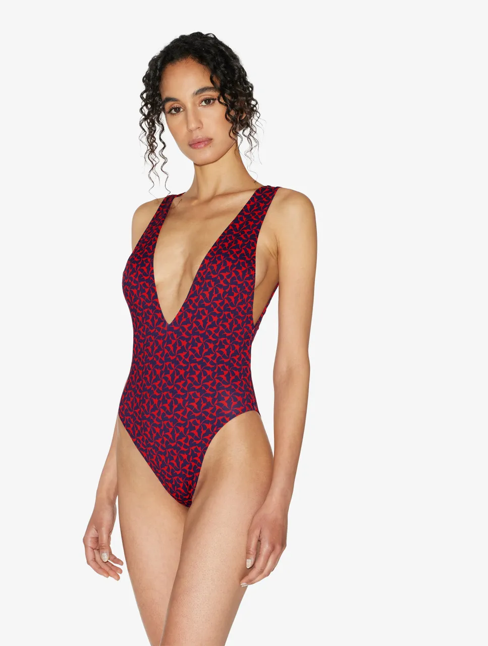 Maillot de bain une pièce avec ceinture rouge et bleu