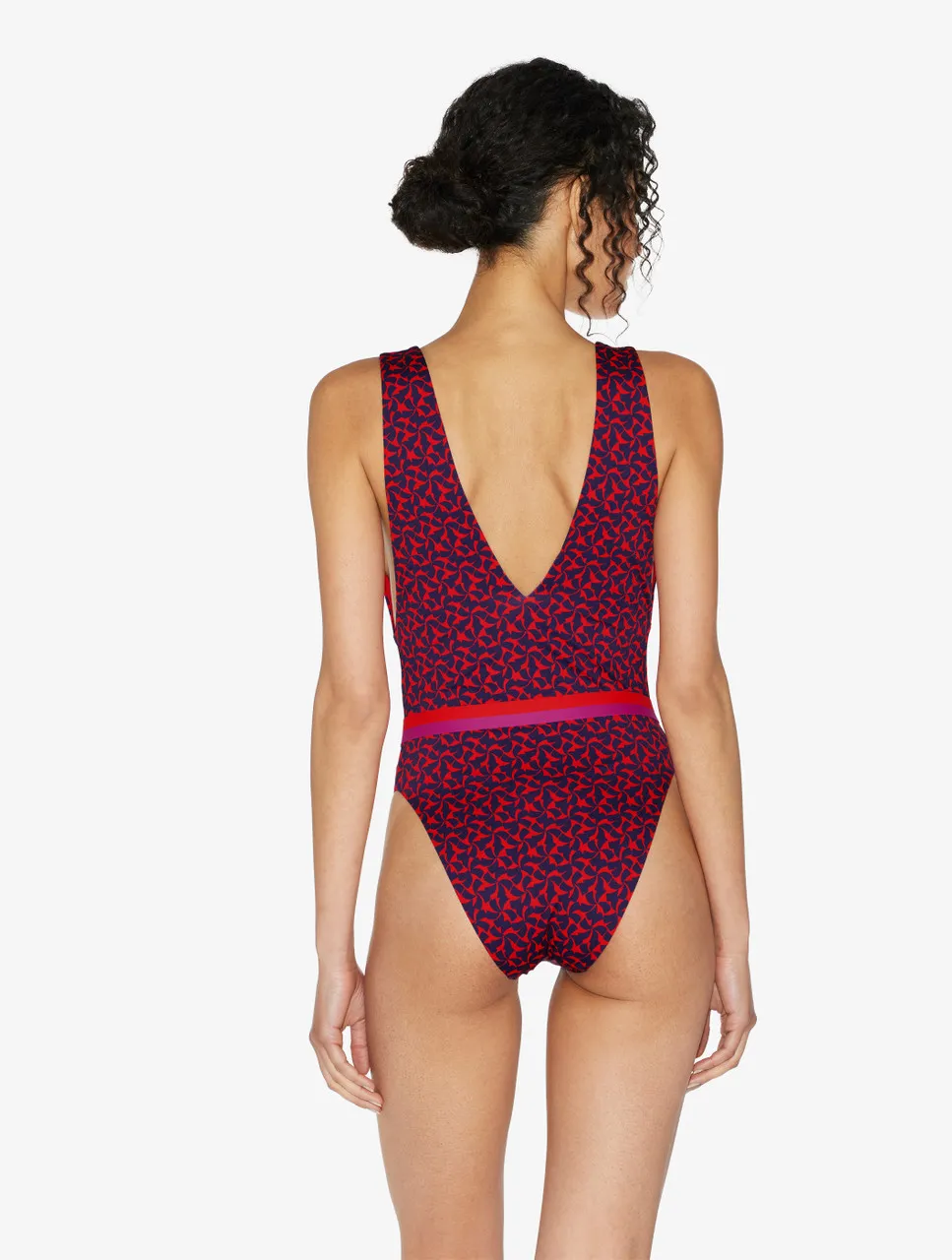 Maillot de bain une pièce avec ceinture rouge et bleu