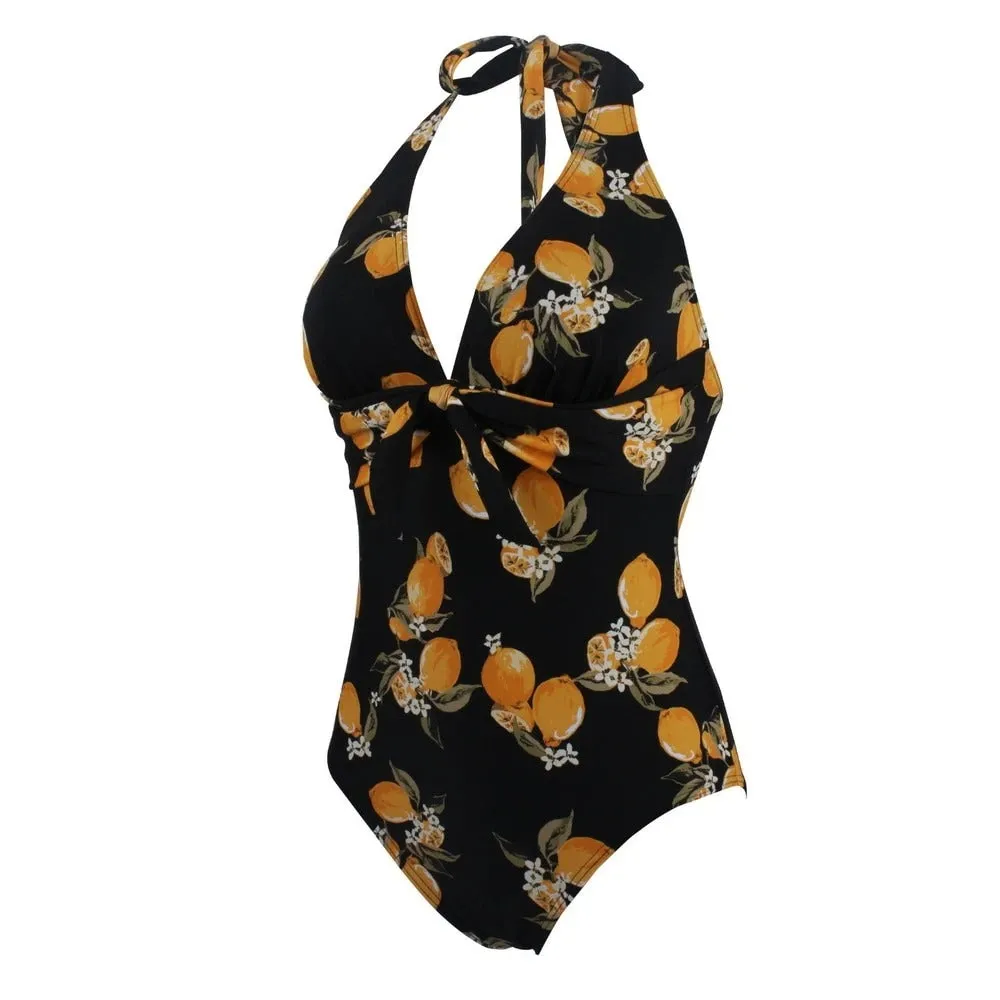 Maillot De Bain Vintage  Une Pièce Noir Citron