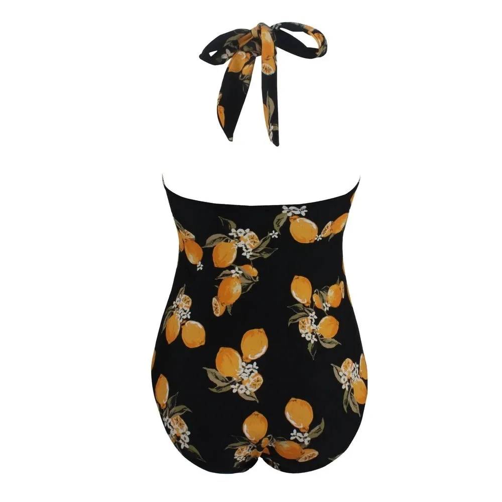 Maillot De Bain Vintage  Une Pièce Noir Citron