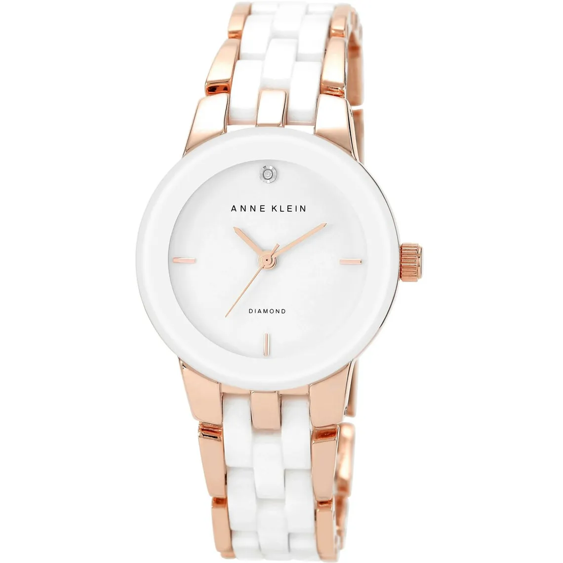 Montre Anne Klein AK-1610WTRG - Diamant Bracelet Céramique Blanc Boîtier Aluminium Doré rose Femme | 3 Suiss