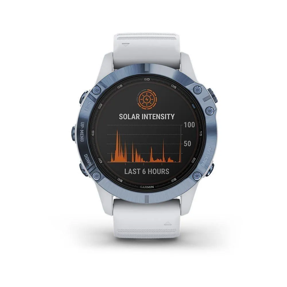 Montre de sport GPS Garmin | Montre GPS de sport connectée à énergie solaire Garmin fenix® 6 Pro Solar, Titane Cobalt Blue avec 