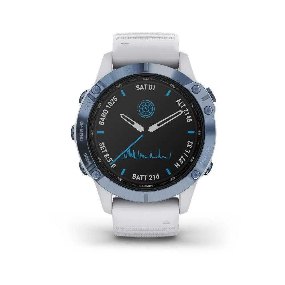 Montre de sport GPS Garmin | Montre GPS de sport connectée à énergie solaire Garmin fenix® 6 Pro Solar, Titane Cobalt Blue avec 