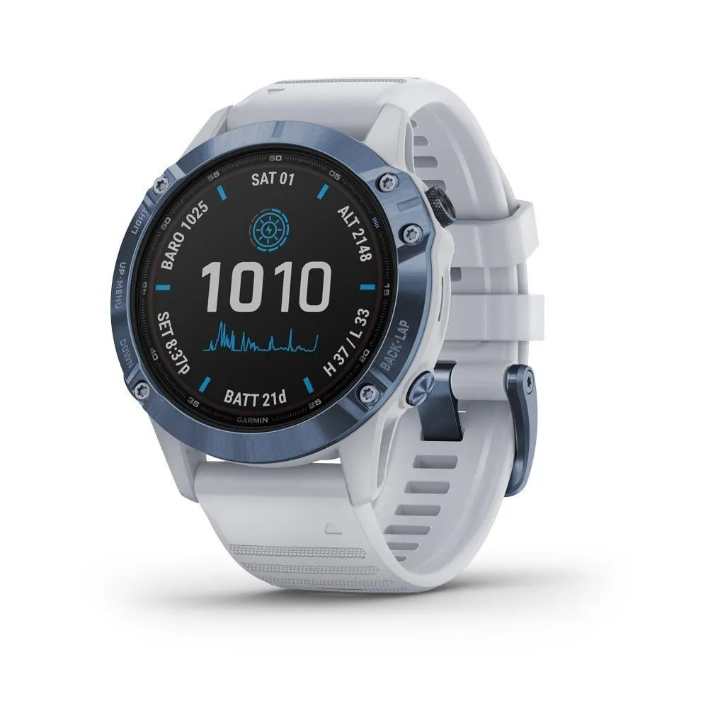 Montre de sport GPS Garmin | Montre GPS de sport connectée à énergie solaire Garmin fenix® 6 Pro Solar, Titane Cobalt Blue avec 