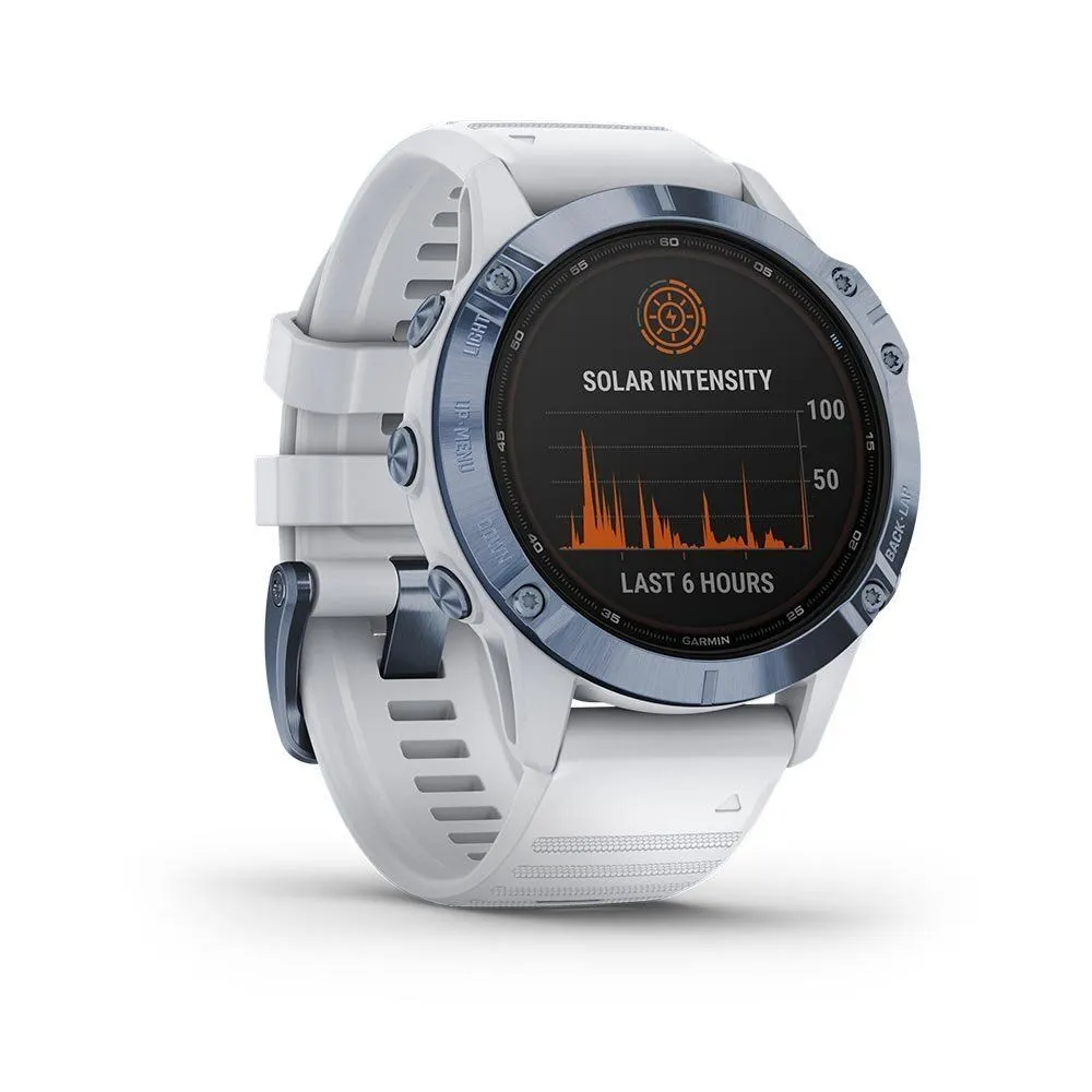 Montre de sport GPS Garmin | Montre GPS de sport connectée à énergie solaire Garmin fenix® 6 Pro Solar, Titane Cobalt Blue avec 