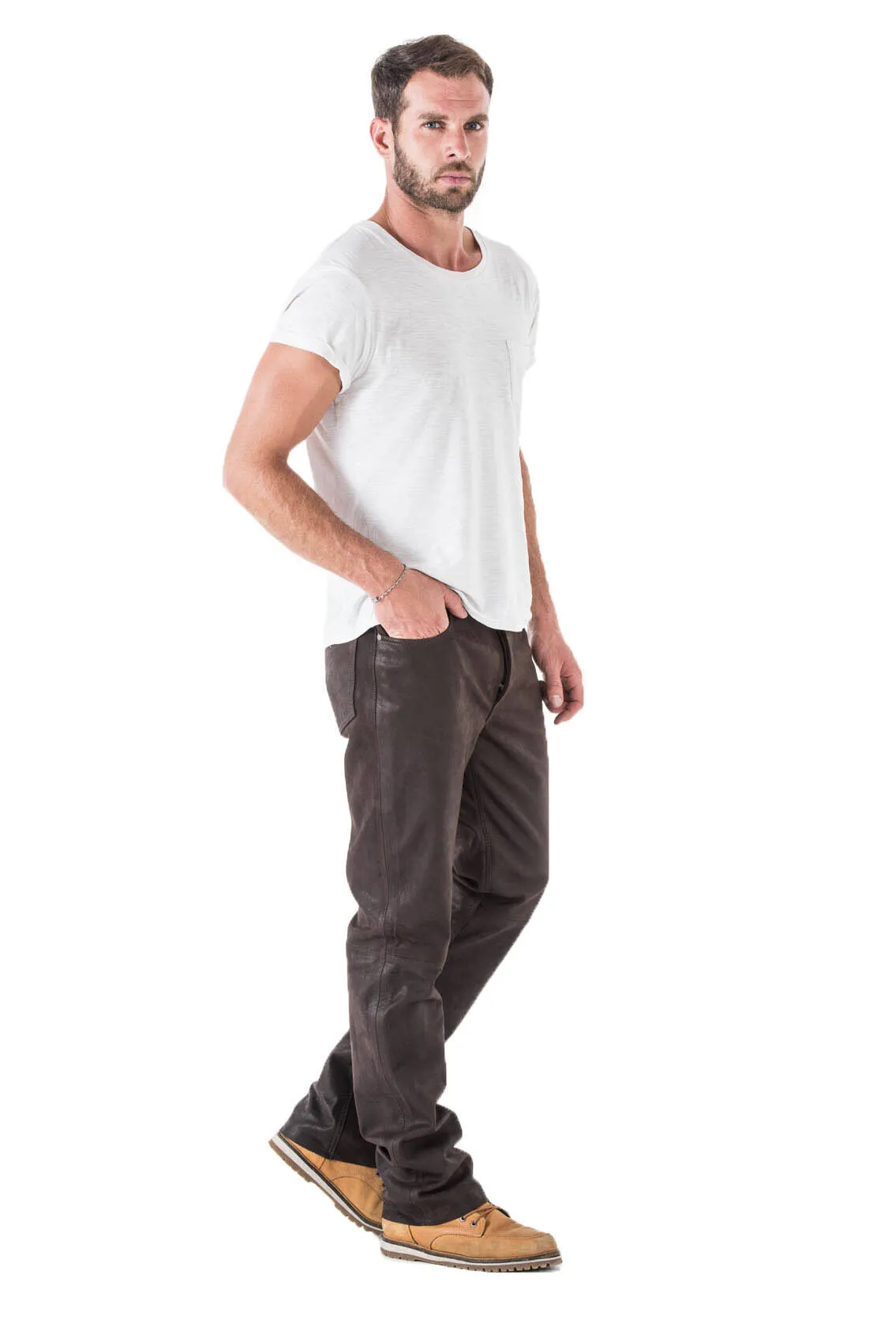 Pantalon cuir vachette timber homme coupe 501