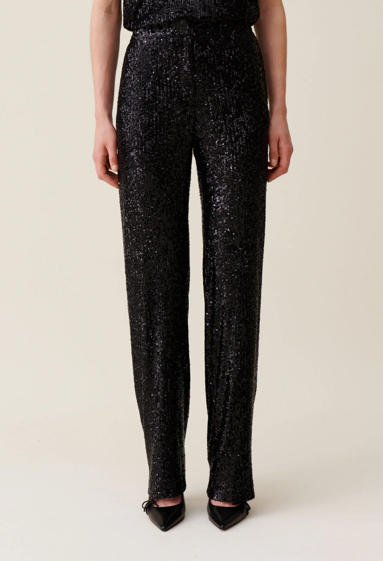 Pantalon droit à sequins noir | Claudie FR