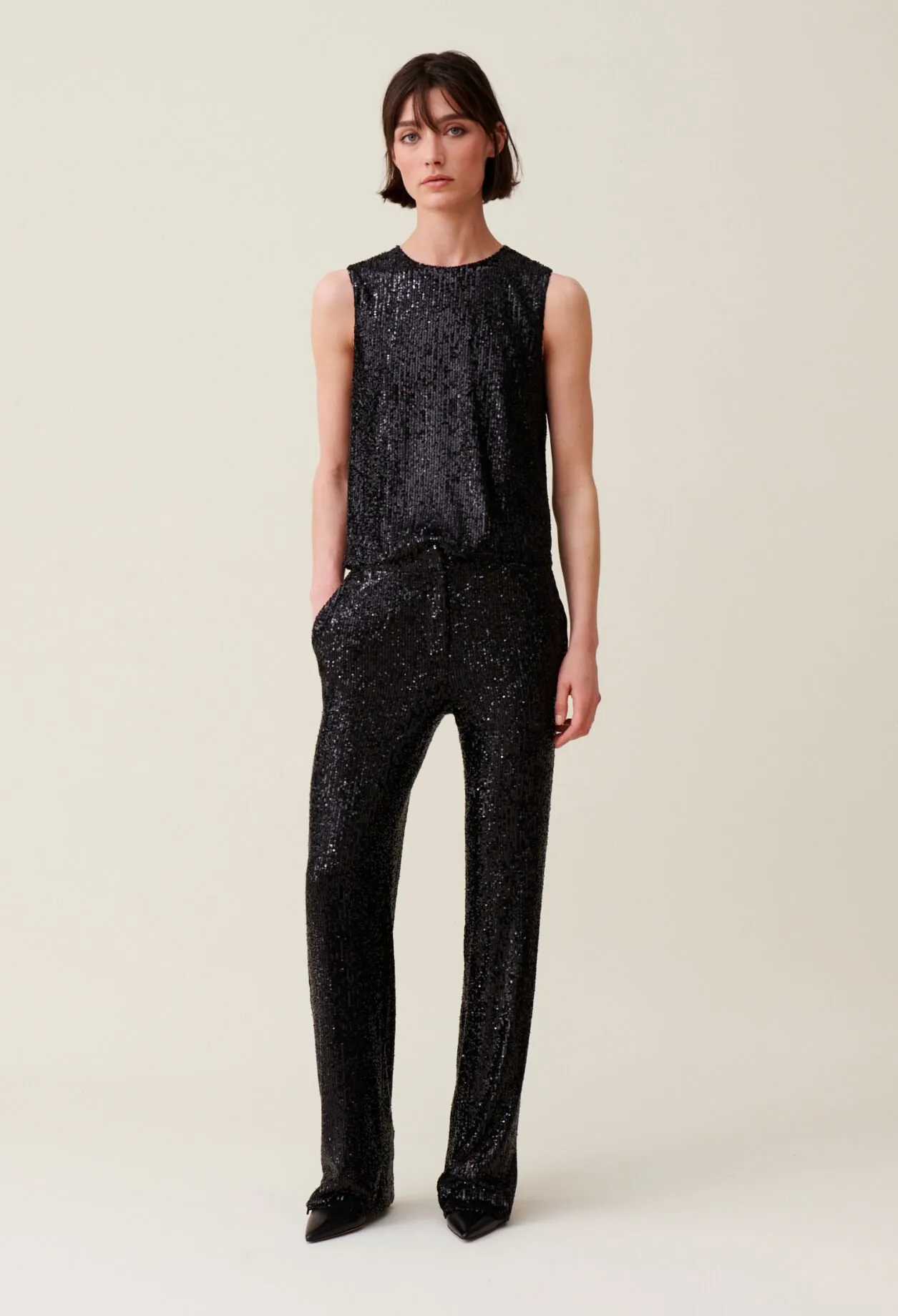 Pantalon droit à sequins noir | Claudie FR