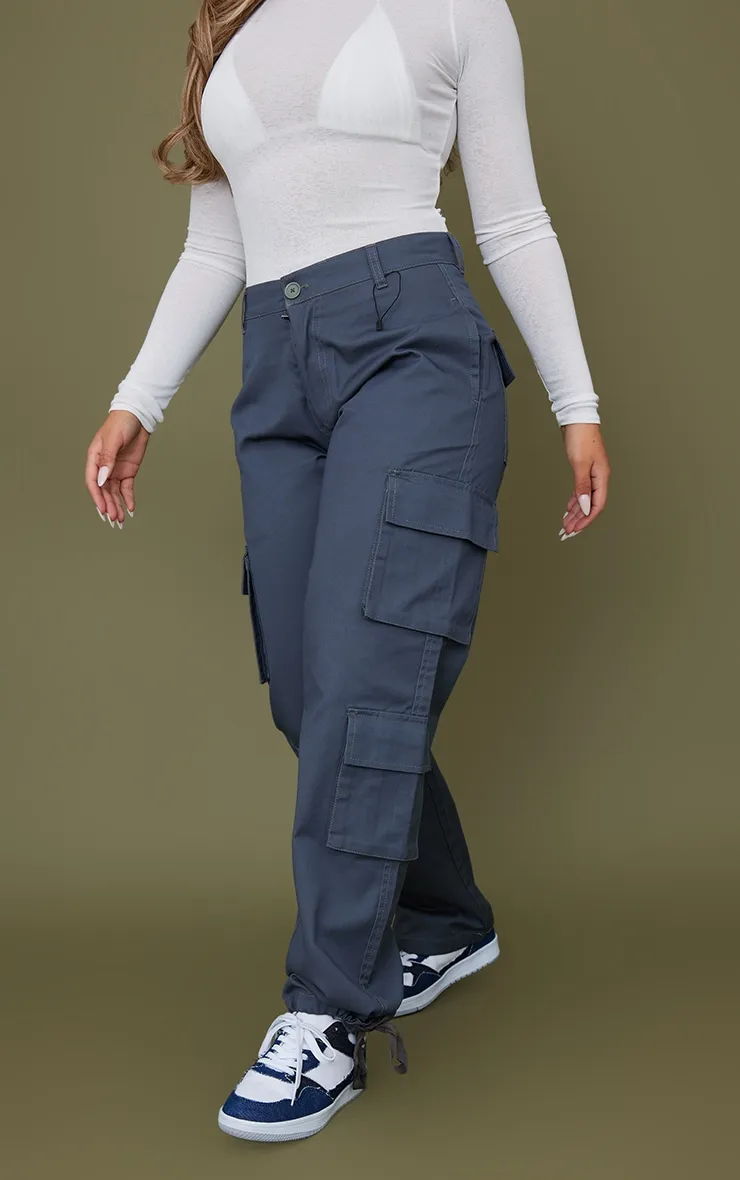 Pantalon droit cargo gris anthracite à chevilles nouées