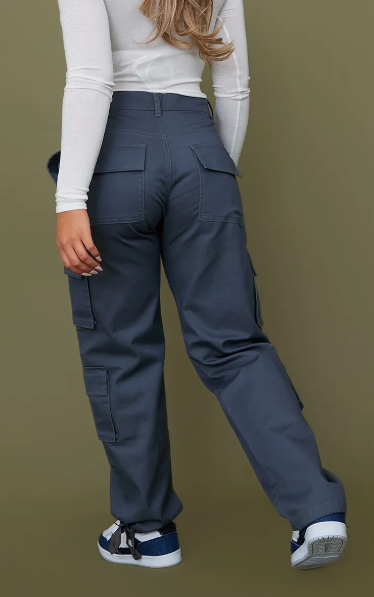 Pantalon droit cargo gris anthracite à chevilles nouées