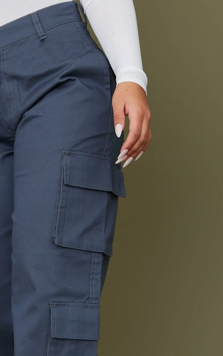 Pantalon droit cargo gris anthracite à chevilles nouées