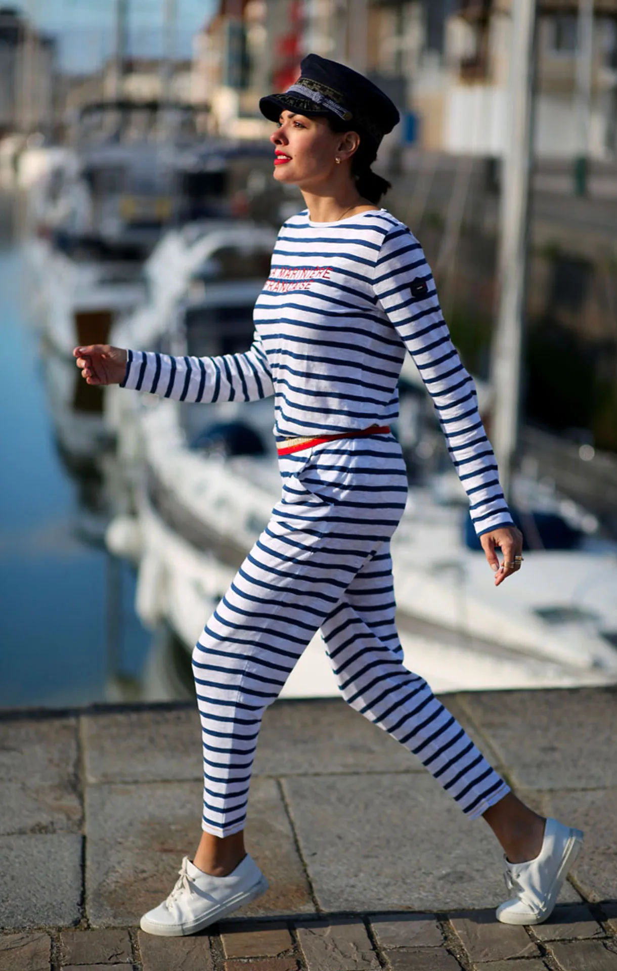 Pantalon jogging à rayures LILIANE BLANC MARINE