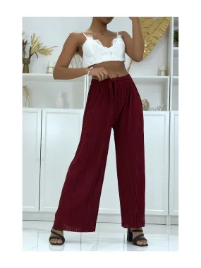 Pantalon plissé fluide bordeaux à motif marbre