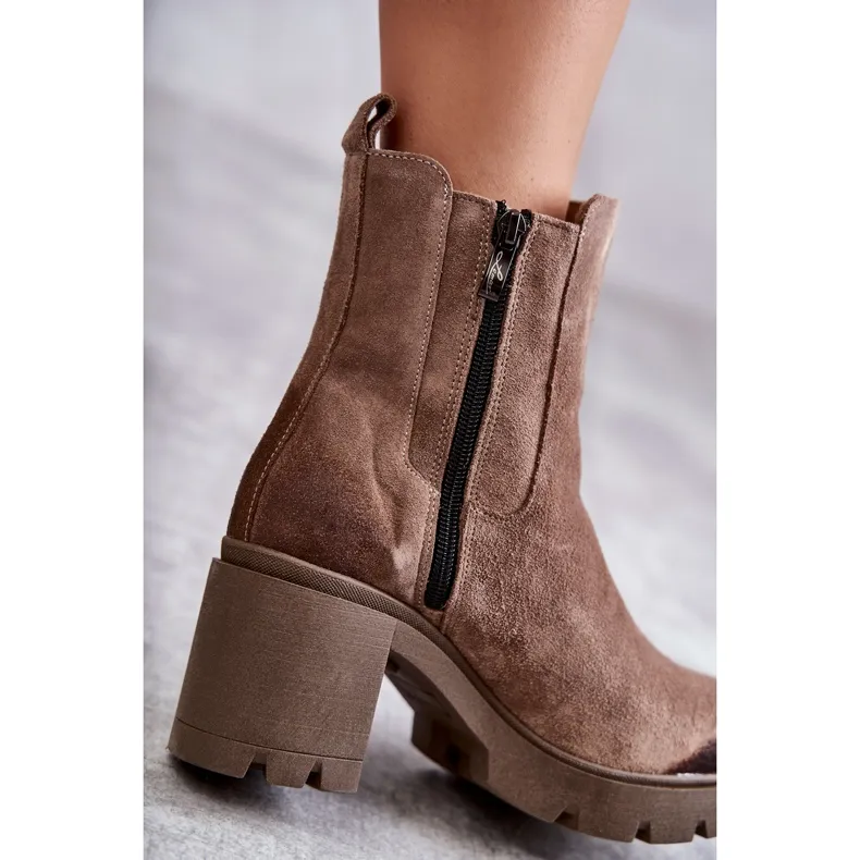 PL5 Bottes à plateforme en daim pour femmes Beige Martine