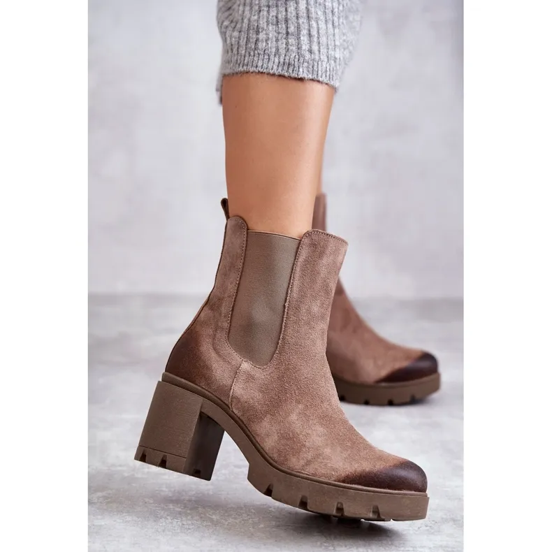 PL5 Bottes à plateforme en daim pour femmes Beige Martine