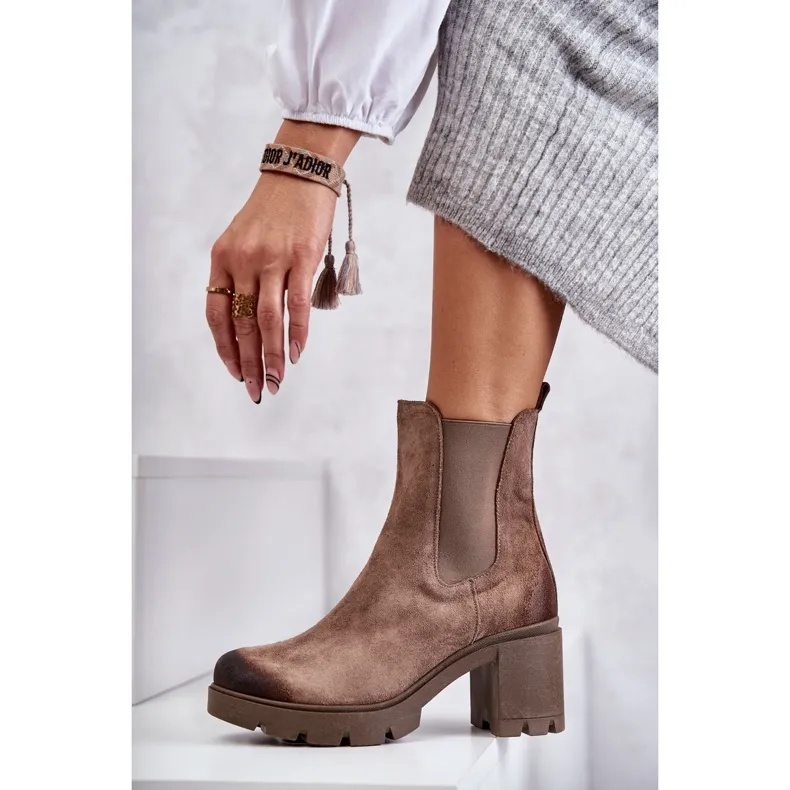 PL5 Bottes à plateforme en daim pour femmes Beige Martine