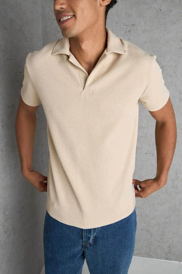 Polo basic beige texturé