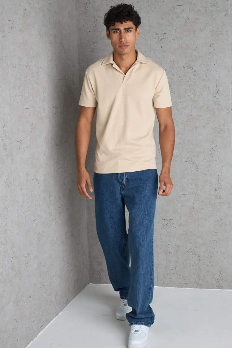 Polo basic beige texturé