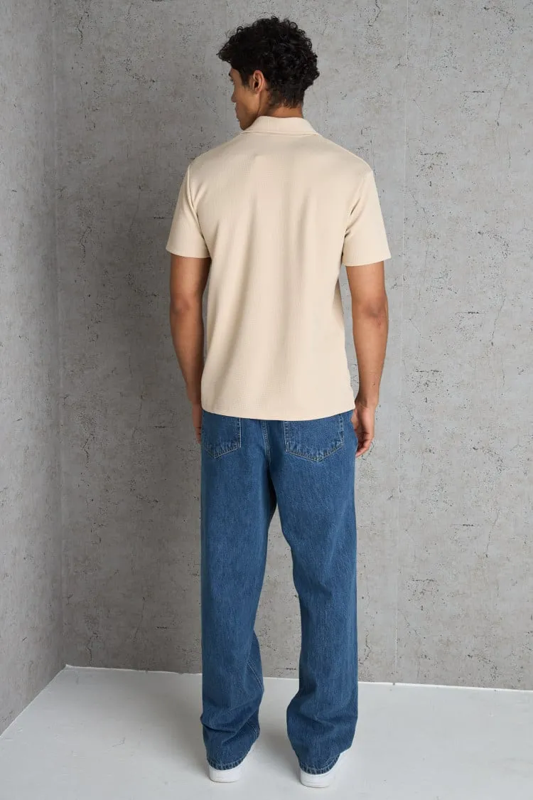 Polo basic beige texturé