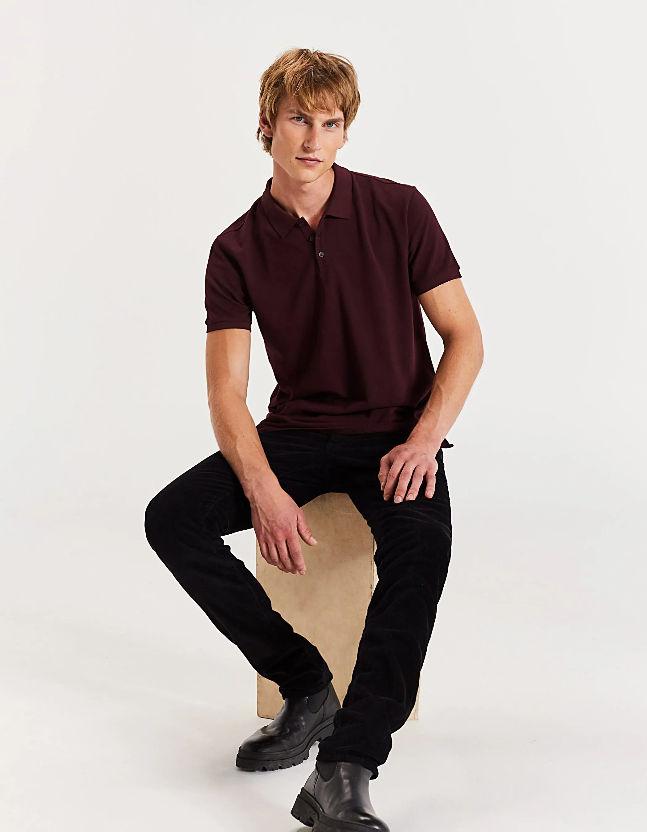 Polo bordeaux bi matière IKKS BETTER Homme