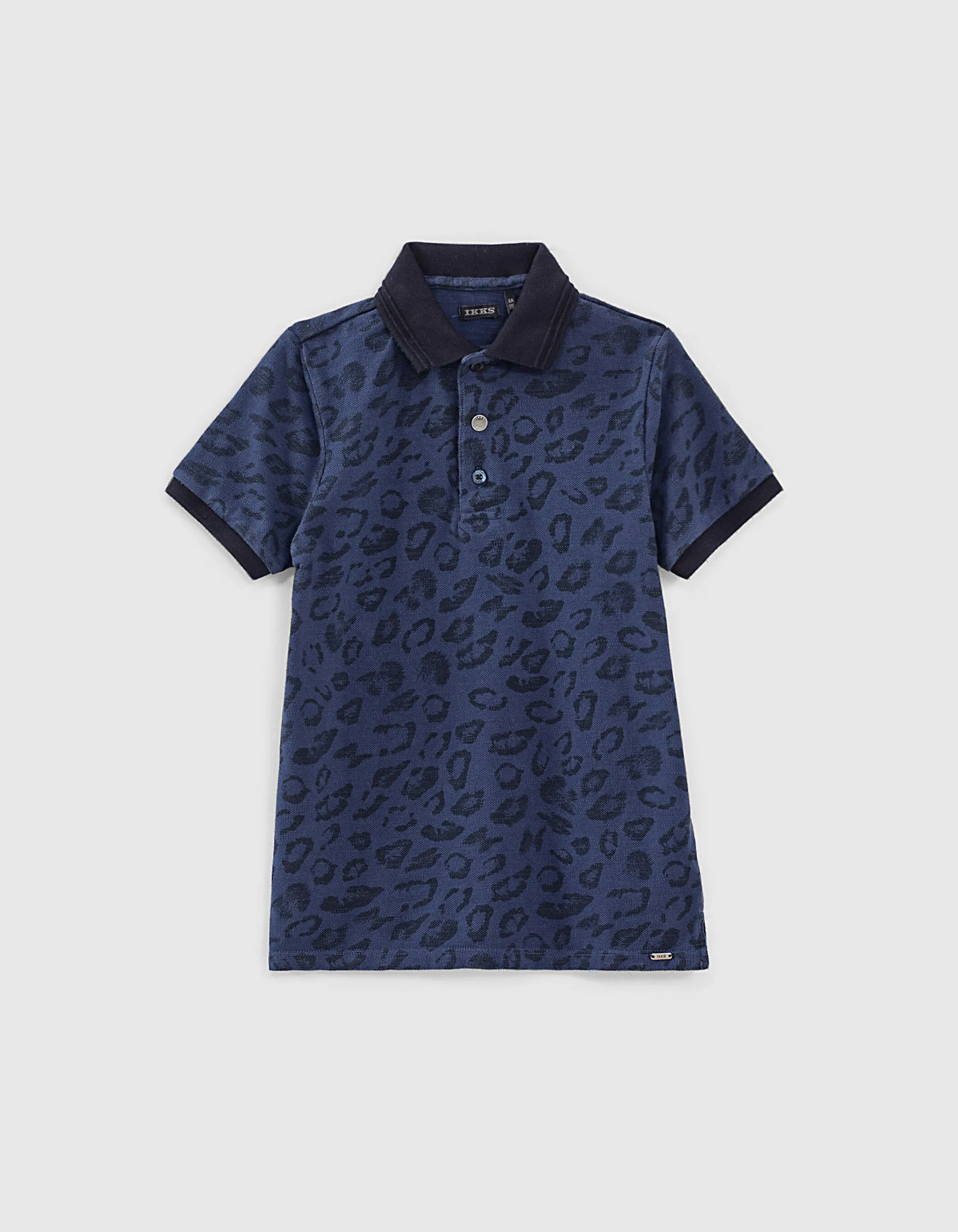 Polo indigo bio à motif léopard garçon 