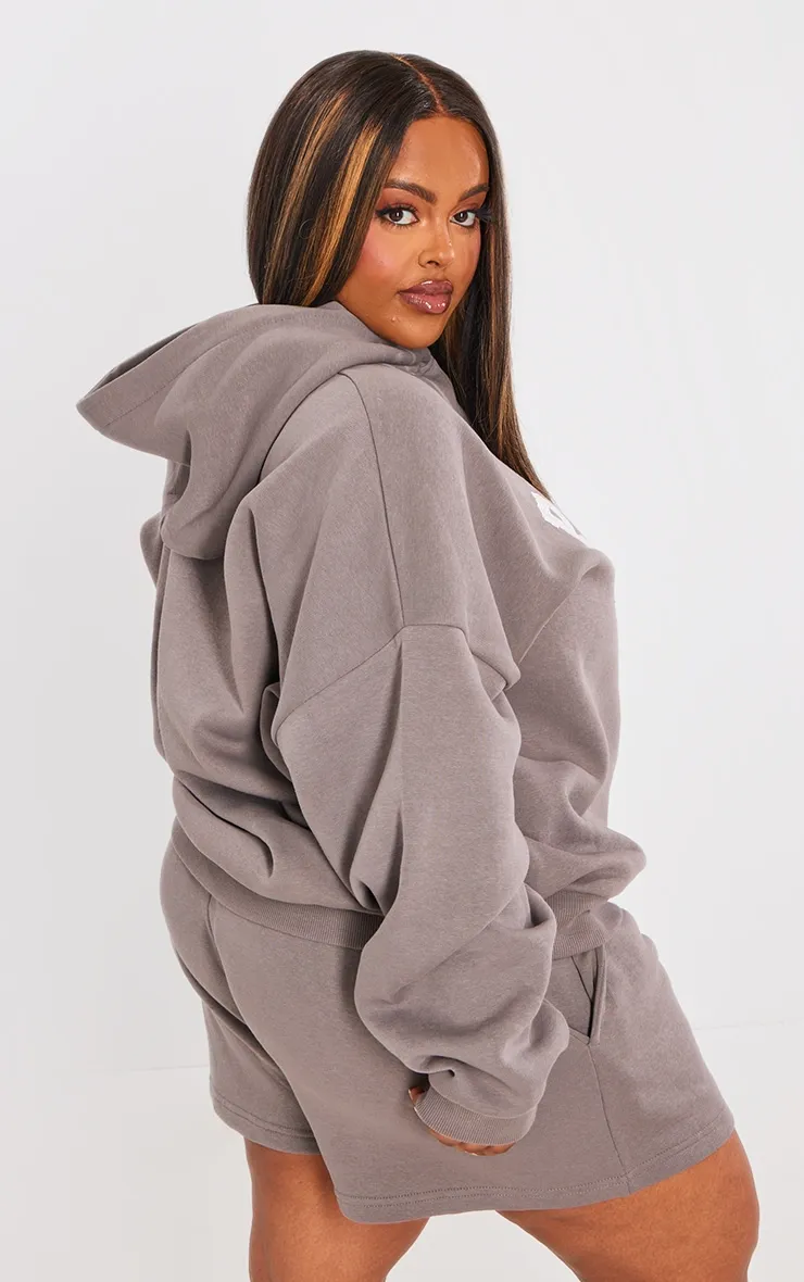 PRETTYLITTLETHING Plus Hoodie oversize gris anthracite à détail logo