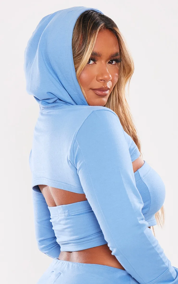 PRETTYLITTLETHING Shape Hoodie très court en coton doux bleu